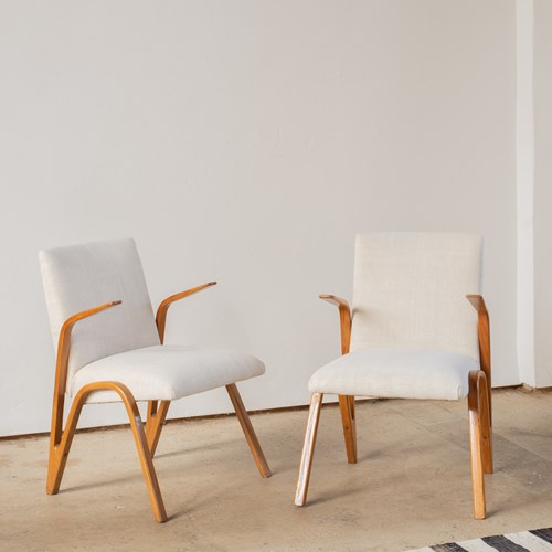 Pair Of Danish Beech Wood Armchairs Upholstered In Undyed Hemp