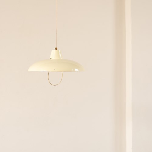 1950S Italian Off White Metal And Brass Counter Balance Ceiling Pendant