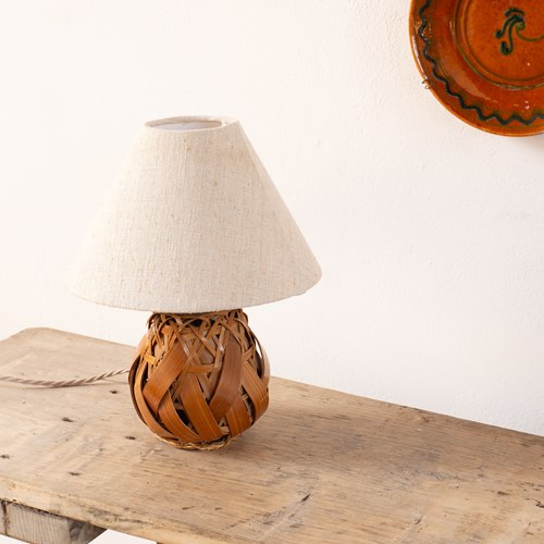 Ball Shaped Woven Split Bamboo Table Lamp, France C1960