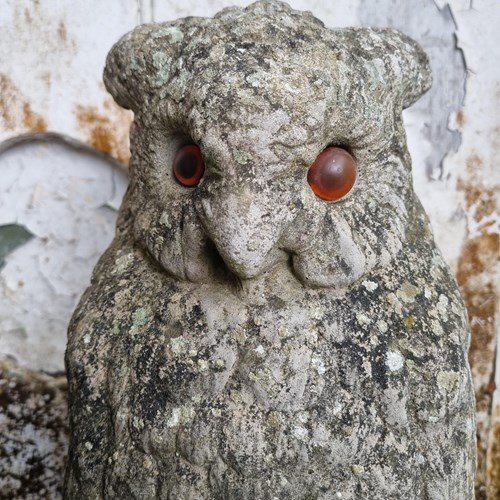 Large Weathered Owl Garden Statue