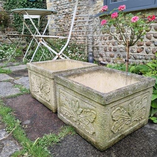 Pair Of Large Weathered Planters By Sandford Stone