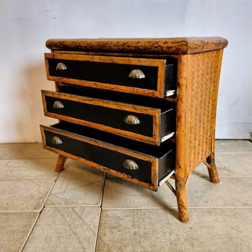 1970'S Bamboo And Rattan Chest Of Drawers
