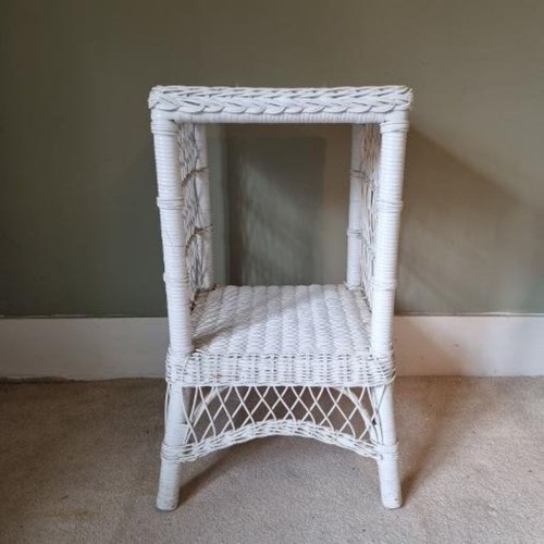 Mid-Century White Painted Wicker And Rattan Side Table