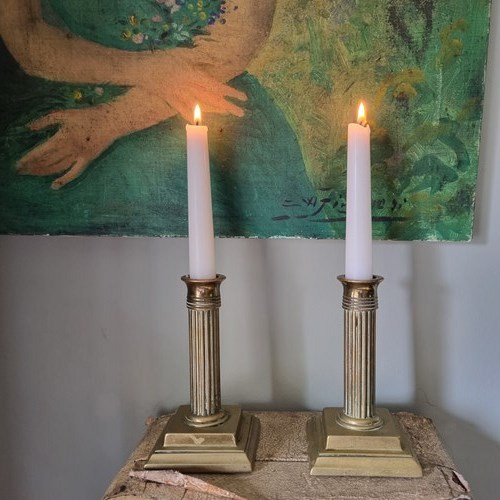 Charming Victorian Corinthian Column Brass Candle Holders
