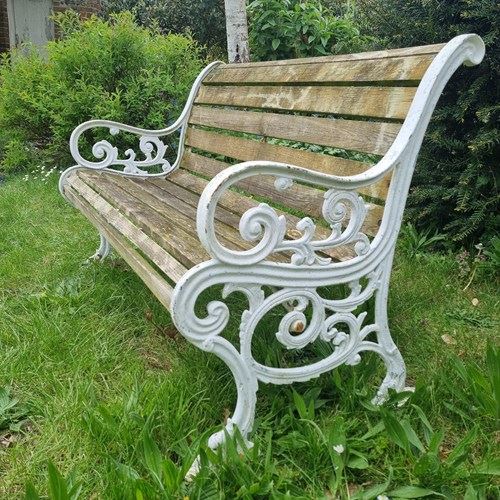 Vintage Cast Iron And Teak Garden Bench
