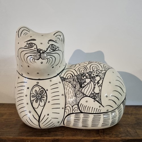 Vintage Mexican Tonala Folk Art Ceramic Cat