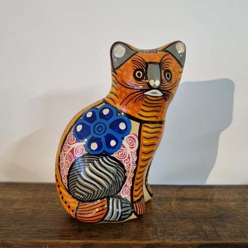Vintage Mexican Tonala Folk Art Ceramic Cat