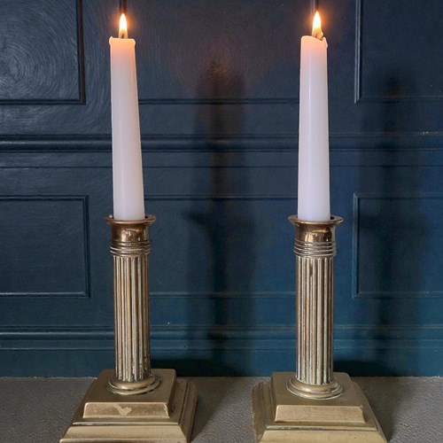Charming Victorian Corinthian Column Brass Candle Holders