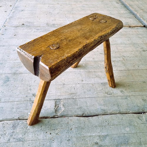 19Th Century Primitive Elm And Ash Milking Stool