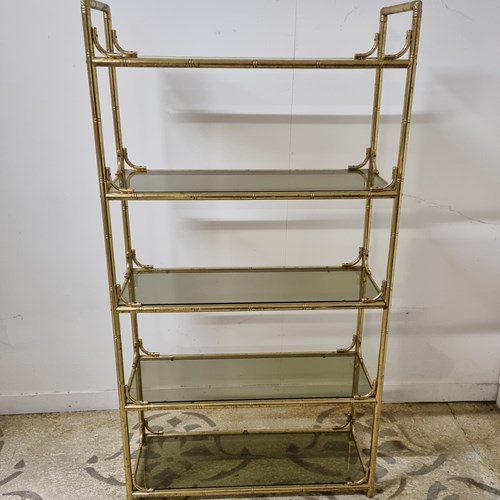 Faux Bamboo Chrome And Smoked Glass Etagere