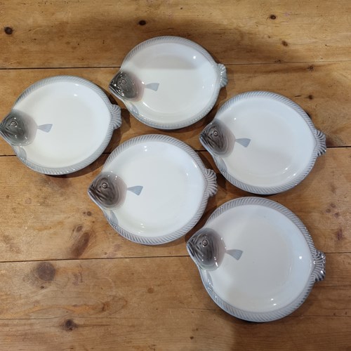 Set Of  5 Vintage German Glazed Fish Plates