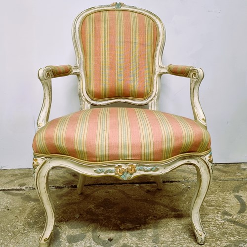 French 19Th Century Lous XV Style Painted Fauteuil