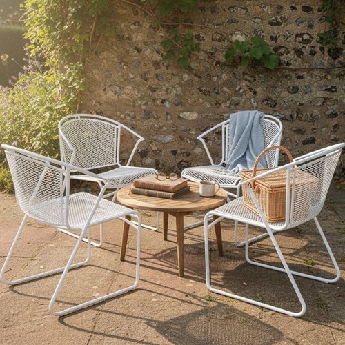 Mid-Century Iron & Mesh Woodard Pinecrest Patio Chairs X4