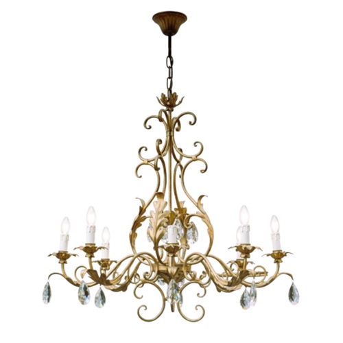 Large Vintage Gilt Metal And Crystal Italian Chandelier