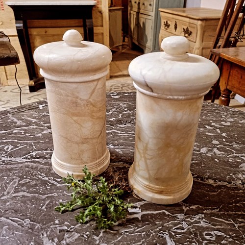 Pair Of Large Continental Alabaster Apothecary Jars