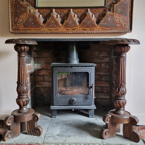 Pair Of Large Oak Gothic Style Altar Pricket Candle Holders