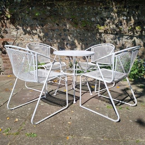 Mid-Century Iron & Mesh 4 Chairs And Table 