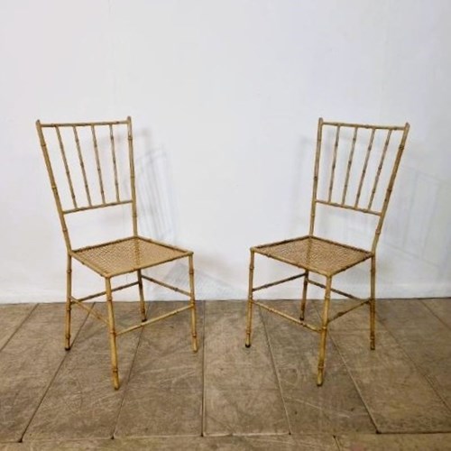 Mid Century Italian Faux Bamboo Iron Painted Chairs