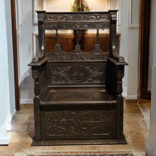 Carved Oak Box Bench