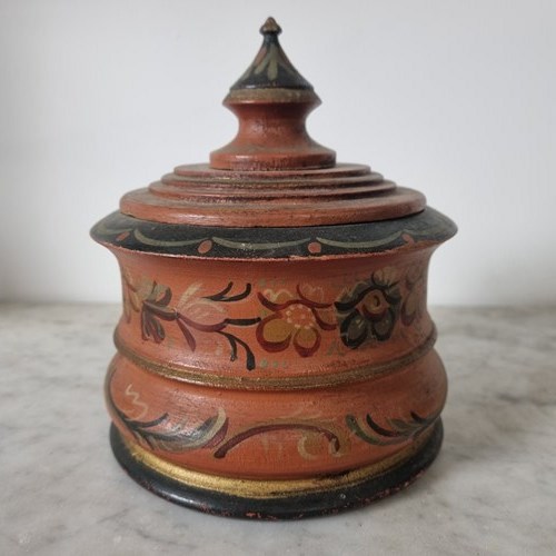 19Th Century Turned Wood Hand Painted Dutch Tobacco Jar