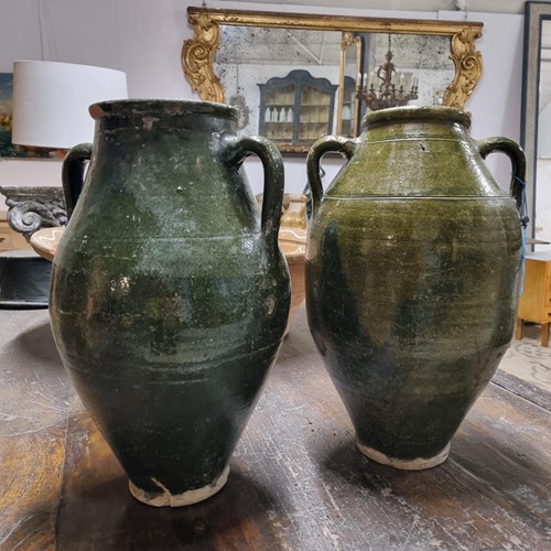 Pair Of Glazed Earthenware Olive Jars