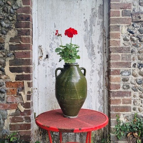 Earthenware Glazed Green Olive Jar