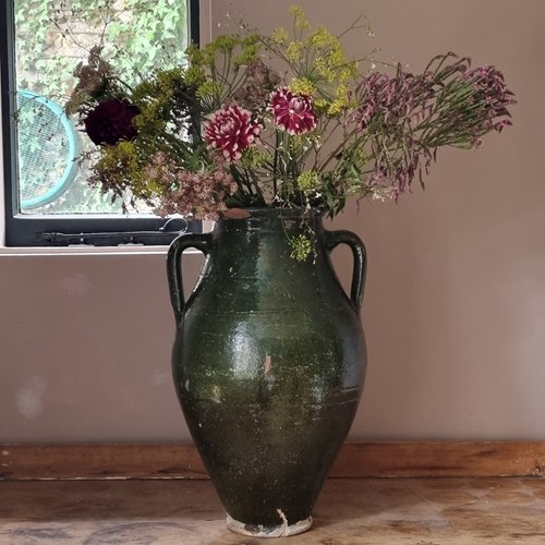 Glazed Green Earthenware Olive Jar