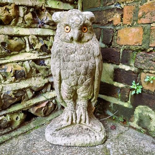 Large Weathered Owl Garden Statue