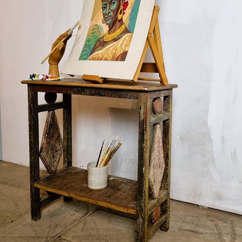 Vintage Handmade And Painted Small Console Table