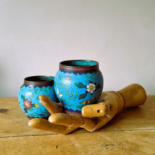 Near Pair Of Small 19Th Century Japanese Meiji Cloisonne Jars