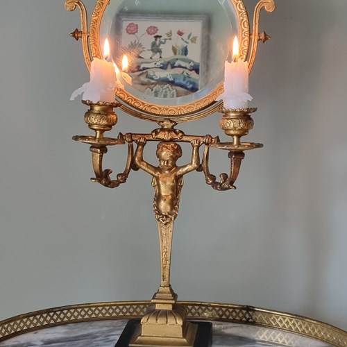 French Gilt Bronze Swivel Vanity Mirror With Candle Sconces