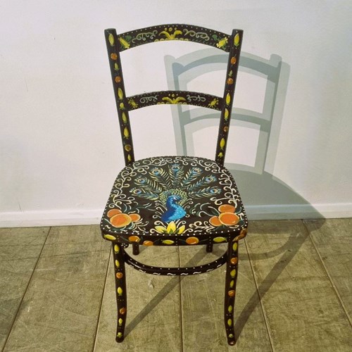Vintage Bentwood Bistro Chair Hand Painted Sicilian Folk Art Style