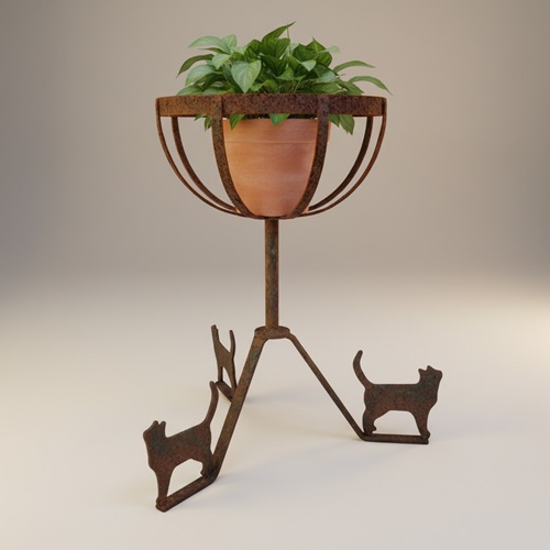Mid Century Weathered Wrought Iron Garden Plant Stand