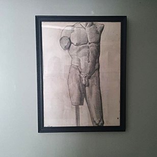 Mid-Century Framed Charcoal Of Clas...