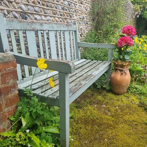 Weathered Teak Small Painted Garden Bench