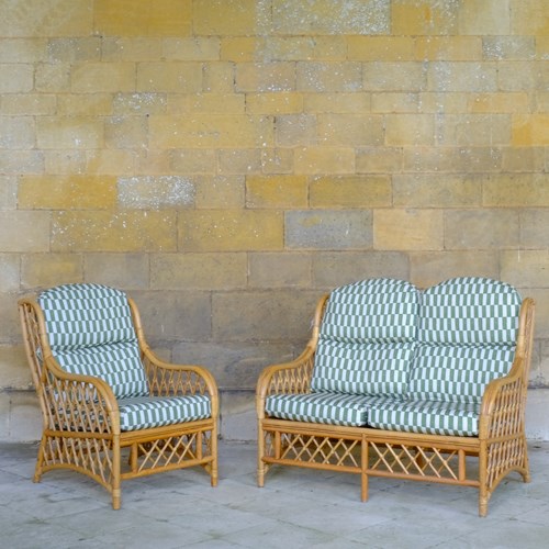 Bamboo Armchair And Sofa With Upholstered Cushions
