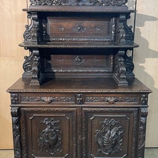 French Carved Oak Hunting Sideboard...
