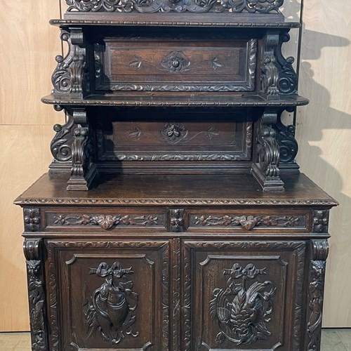 French Carved Oak Hunting Sideboard 