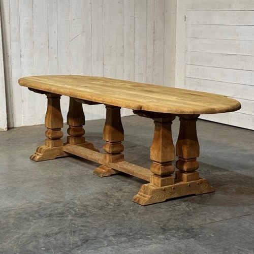 Large French Bleached Oak Farmhouse Dining Table 