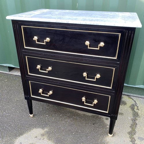French Louis XVI Ebonised Commode Chest Of Drawers 