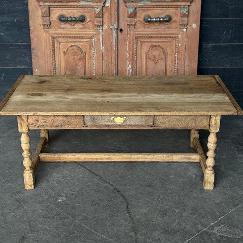 Large Bleached Oak Coffee Table With Drawer