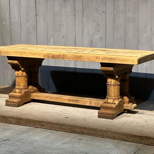 French Oak Farmhouse Table With Architectural Base