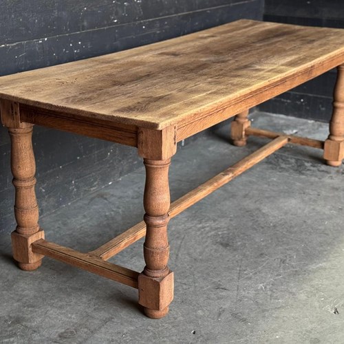 French Bleached Oak Farmhouse Dining Table 