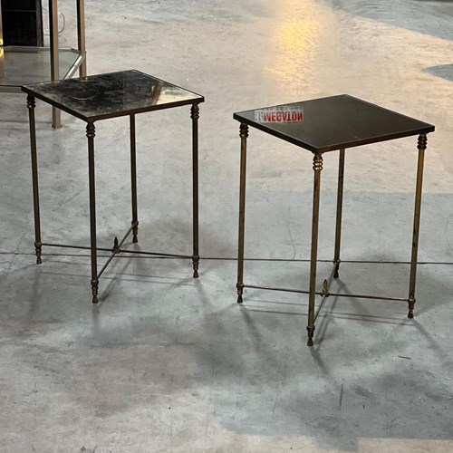Pair French Brass Mid Century Lamp Tables