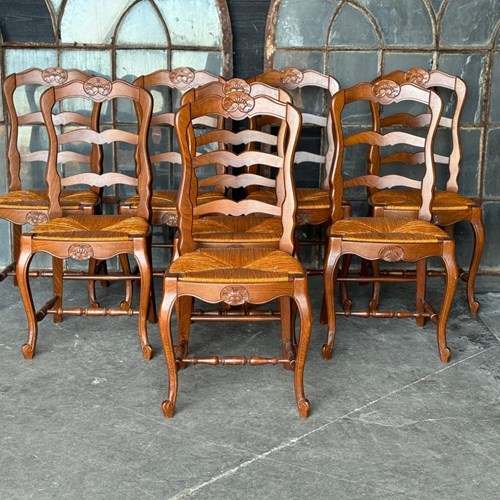 Set 8 French Country Ladder Back Dining Chairs