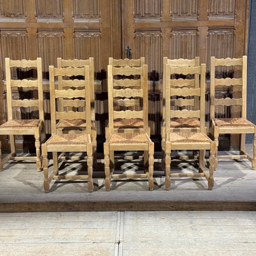 Set 8 Oak Country Farmhouse Dining Chairs 