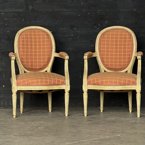 Pair French Upholstered Arm Chairs