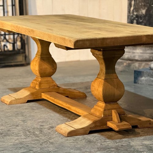 French Bleached Oak Farmhouse Dining Table 