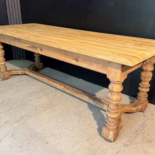 French Oak Farmhouse Table With 2 Drawers