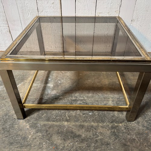 Quality French Mid Century Chrome & Brass Coffee Table